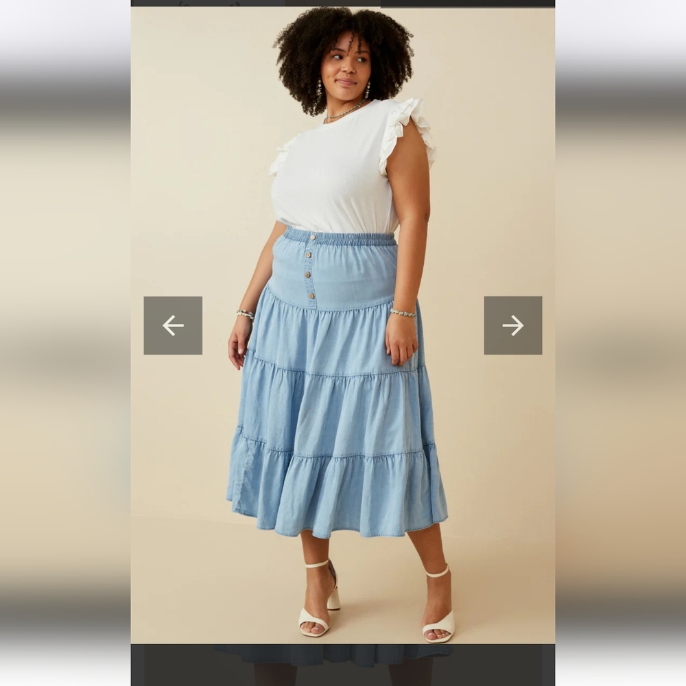 Hayden Tiered Button Front Tencel Skirt Nwt Size 3xl